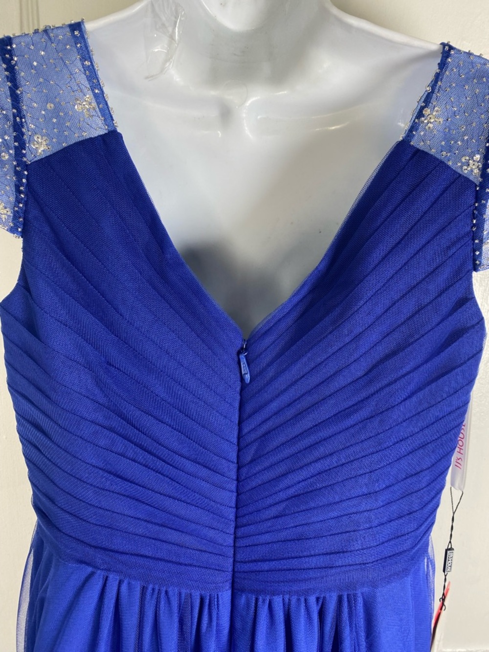 JJs House NWT Cobalt Royal Blue V-Neck Maxi with Beaded Cap Sleeves - Picture 7 of 8
